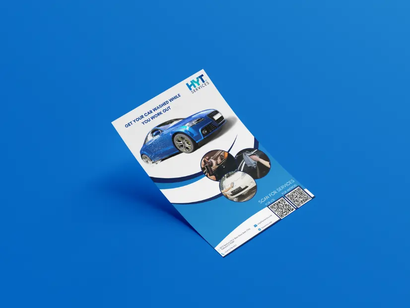 Sample HYT Services leaflet design showcasing services in a clear and attractive format.